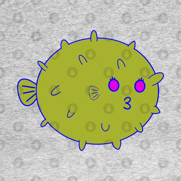 Kawaii Cute Kissy Pufferfish, Pufferfish Lover by vystudio